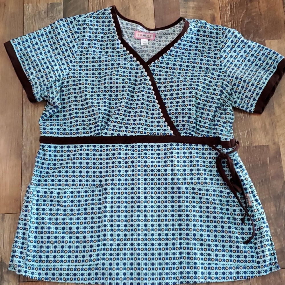 Koi mock wrap scrub top